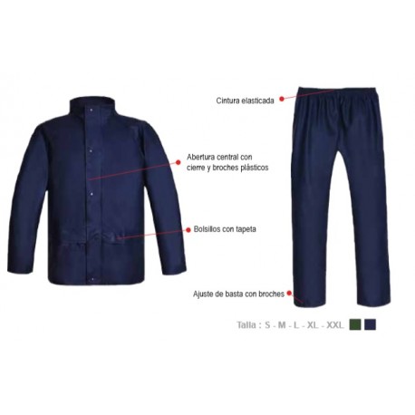 TRAJE ANTIACIDO 2 PIEZAS COSTURA SELLADA HOMBRE 